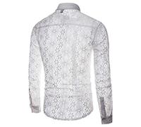 Generisch 2026 camicia di moda in pizzo cavo uomo colore club pieno maniche lunghe camicie uomo, bianco, L