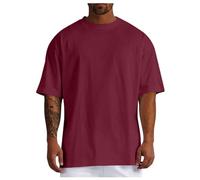Generisch 2026 - Camicia estiva maschile in puro cotone taglie forti, tinta unita, taglia grande, manica corta, con maniche rotonde da uomo, Colore: rosso, L