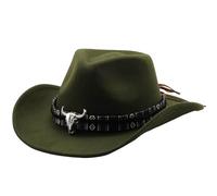 Generisch 2026 Cappello da cowboy in stile occidentale per decorazione etnico Jazz Bowler a forma di testa di mucca, motivo come accessorio per il soggiorno (verde militare, M)