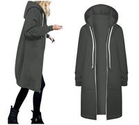 Generisch 2026 Cappotto con cappuccio da donna Cappotto invernale con tasche calde con coulisse cerniera aperta Giacche con cappuccio sottili lunghi Cardigan Top capispalla, grigio., M