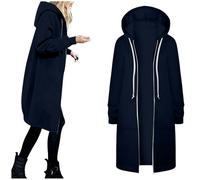 Generisch 2026 Cappotto con cappuccio da donna Cappotto invernale con tasche calde con coulisse cerniera aperta Giacche con cappuccio sottili lunghi Cardigan Top capispalla, Blu marino, S