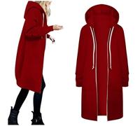 Generisch 2026 Cappotto con cappuccio da donna Cappotto invernale con tasche calde con coulisse cerniera aperta Giacche con cappuccio sottili lunghi Cardigan Top capispalla, Colore: rosso, 3XL