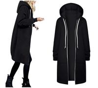 Generisch 2026 Cappotto con cappuccio da donna Cappotto invernale con tasche calde con coulisse cerniera aperta Giacche con cappuccio sottili lunghi Cardigan Top capispalla, Nero , XXL