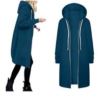 Generisch 2026 Cappotto con cappuccio da donna Cappotto invernale con tasche calde con coulisse cerniera aperta Giacche con cappuccio sottili lunghi Cardigan Top capispalla, Blu, L
