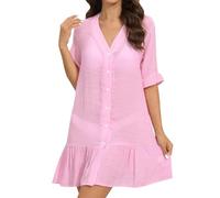 Generisch 2026, cardigan da donna con scollo a V e volant per coprire la spiaggia, abito casual per le vacanze estive con design arioso, Colore: rosa., L