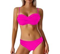 Generisch 2026 Categoria di prodotto Bikini Set 2 - Costume da ballo con frange Tessuto Glitter per Team Performance Bikini Top con Bretelle Set glamour per spettacoli Eventi, rosa intenso, M