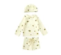 Generisch 2026 Costume da bagno a tre pezzi per ragazzi, rashguard, per ragazzi, costume da bagno per bambini, costume da bagno con cuffia da nuoto, Giallo chiaro, 12-24 mesi