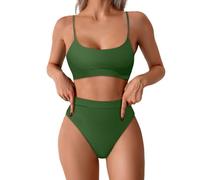 Generisch 2026, costume da bagno da donna, bikini con allacciatura al collo, push up, bikini push up, costume da bagno in due pezzi, verde, S