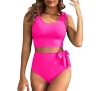 Generisch 2026 - Costume da bagno da donna con bikini da donna, con taglio diviso, alto, bikini, push-up, in due pezzi, per la spiaggia, rosa intenso, M