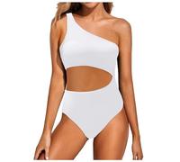Generisch 2026 - Costume da bagno da donna One Shoulder monopezzo, costume da bagno da donna, copertura completa, buco della serratura, costume da bagno Baywatch da bagno donna rosso, bianco, L