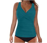 Generisch 2026 Costume da bagno donna bikini set carino con taglio diviso, alto bikini, push-up, due pezzi, per la spiaggia, Blu scuro, S