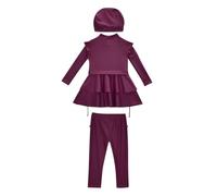 Generisch 2026 - Costume da bagno musulmano bambina 3 pezzi coprente hijab burkini costumi da bagno arabo costume da sole moda spiaggia top pantaloni cappello costume bikini bambini, Colore: rosso, 3