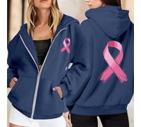 Generisch 2026 Costume felpa con cappuccio da donna con cerniera, maglione in pile, mese di coscienza del cancro al seno, maniche lunghe, tasca, coulisse, felpa casual da indossare tutti i giorni, Blu