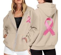 Generisch 2026 Costume felpa con cappuccio da donna con cerniera, maglione in pile, mese di coscienza del cancro al seno, maniche lunghe, tasca, coulisse, felpa casual da indossare tutti i giorni