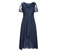 Generisch 2026 Donne Chiffon Scollo A V Splicing Pizzo Cava Abito Lungo Femminile Abito Da Damigella D'onore Abiti Da Sera Mini Abito Da Donna, Blu, L