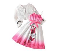 Generisch 2026 Elegante vestito da ragazza: abito a righe senza maniche con gradiente di colore e cardigan bianco, una gonna comoda a due pezzi per tutti i giorni., multicolore, 13-14 Anni