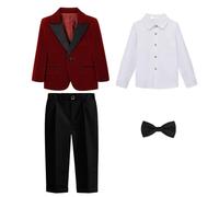 Generisch 2026 Ensemble festoso invernale quattro pezzi camicia stile elegante piccolo gentlemen da 1 a 14 anni classico a maniche lunghe, Vino, 4-5 Jahre