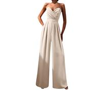 Generisch 2026 - Estate Elegante Scollo A V Playsuits Senza Maniche Backless Temperamento Tuta Pantaloni Sciolti con Gamba Ampia Tuta Da Sci Un Pezzo, Colore: rosa., M