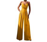 Generisch 2026 - Estate Elegante Scollo A V Playsuits Senza Maniche Backless Temperamento Tuta Pantaloni Sciolti con Gamba Ampia Tuta Da Sci Un Pezzo, giallo., S
