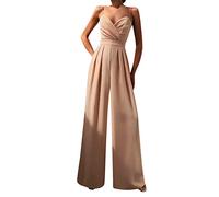 Generisch 2026 - Estate Elegante Scollo A V Playsuits Senza Maniche Backless Temperamento Tuta Pantaloni Sciolti con Gamba Ampia Tuta Da Sci Un Pezzo, Colore: arancione., L