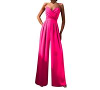 Generisch 2026 - Estate Elegante Scollo A V Playsuits Senza Maniche Backless Temperamento Tuta Pantaloni Sciolti con Gamba Ampia Tuta Da Sci Un Pezzo, rosa intenso, S