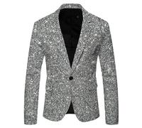 Generisch 2026 - Giacca da uomo con paillettes 3D stampata, reversibile tascabile, abbottonatura, stile tuta quattro cappotto di seta da uomo, argento, L