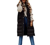 Generisch 2026 - Gilet da donna giacca invernale senza maniche cappotto lungo con cappuccio caldo piumino con tasche giacca da esterno maglione da donna cardigan retrò, Nero , M