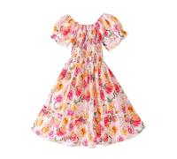 Generisch 2026 - Gonna elastica per bambini media e grande a maniche corte gonna da principessa, abito da vacanza al mare, ragazza danza, Colore: rosso, 16-17 Jahre