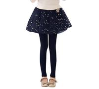 Generisch 2026 - Leggings senza piedi per piccoli con gonna a tutù a balze, in cotone elasticizzato, per occasioni giocose, Blu, 6-7 Anni