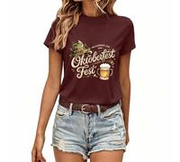 Generisch 2026 Maglietta da donna Beer Fest - Top alla moda per il tempo libero con scollo rotondo, maniche corte, stampa estiva per feste e festival
