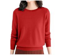 Generisch 2026 - Maglione casual lavorato a maglia con vestibilità ampia da donna, taglio profondo, scollo rotondo, top leggero per la giacca in pile invernale da uomo, Rosso anguria., L