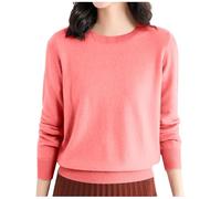 Generisch 2026 - Maglione casual lavorato a maglia con vestibilità ampia da donna, taglio profondo, scollo rotondo, top leggero per la felpa invernale da donna a maglia, Rosso anguria., S
