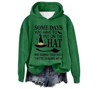 Generisch 2026 - Maglione da donna con cappuccio di Halloween, taglie forti, con stampa a lettere, vestibilità larga, alla moda, con cappuccio e collo batiken con bambini, Verde scuro, XXL
