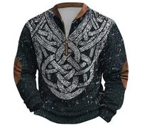 Generisch 2026 Maglione di peso medio con cerniera a quarti, fodera in pile, scollo rotondo, design nordico, caldo strato interno morbido, abbigliamento invernale casual, Verde scuro, 5XL