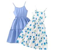 Generisch 2026 Moda ragazza: abito da serbatoio e leggings con motivo floreale, abbigliamento casual estivo per bambini, abbigliamento da gioco in due pezzi, Celeste., 7-8 Anni