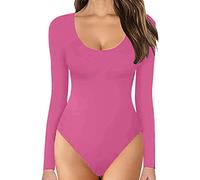 Generisch 2026 novità pigiama da donna a maniche lunghe body con scollo rotondo per le donne, comodo sulla pelle, top, bodysuit, abbigliamento da donna, rosa intenso, M