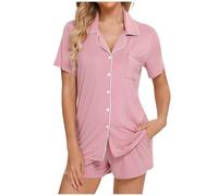 Generisch 2026 Novità Pigiama da donna da donna Set pigiama a maniche corte da notte Button Down Pantaloncini da notte Set morbido, Rosa chiaro., XL