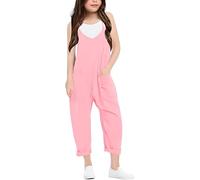 Generisch 2026 Pagliaccetto casual alla moda con bretelle a V per ragazza, tinta unita, pagliaccetto casual con tasca, Colore: rosa., 9-10 Jahre