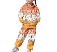 Generisch 2026 Pantaloni alla moda e casual con stampa casual per ragazze, vestito in due pezzi con vestibilità morbida e comoda, Colore: arancione., 2-3 Jahre
