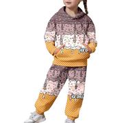 Generisch 2026 Pantaloni alla moda e casual con stampa casual per ragazze, vestito in due pezzi con vestibilità morbida e comoda, marrone, 12-13 Jahre