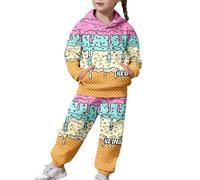 Generisch 2026 Pantaloni alla moda e casual con stampa casual per ragazze, vestito in due pezzi con vestibilità morbida e comoda, Colore: rosa., 8-9 Jahre