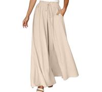 Generisch 2026 - Pantaloni da donna a gamba larga, vita alta, pantaloni da yoga, hippie, pantaloni da spiaggia boho, pantaloni da palazzo, taglie forti, da donna, beige., XXL