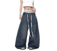 Generisch 2026 - Pantaloni da donna per il tempo libero, stile retrò a vita alta, con gamba larga, colori a contrasto, comodi pantaloni alla moda da indossare tutti i giorni, pantaloni con fori da