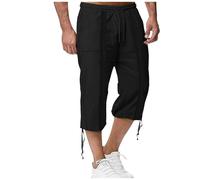 Generisch 2026 - Pantaloni da jogging da uomo in cotone per primavera estate, pantaloni capri casual casual per vacanze in spiaggia pantaloncini uomo jogging, Nero , M
