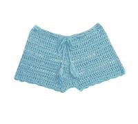 Generisch 2026 - Pantaloni da nuoto da donna estivi in tinta unita tessuti a mano da spiaggia con cinghie estensibili, pantaloni ad angolo piatto cavo, pantaloncini da bagno da uomo nero, Celeste., S