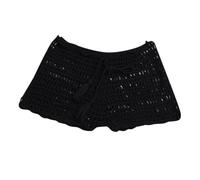 Generisch 2026 - Pantaloni da nuoto da donna estivi in tinta unita tessuti a mano da spiaggia con cinghie estensibili, pantaloni ad angolo piatto cavo, pantaloncini da bagno da uomo nero, Nero , S