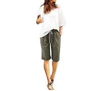 Generisch 2026 Pantaloni estivi da donna in cotone e lino taglie forti, pantaloncini a vita alta, lacci, spiaggia, allenamento, tasca, pantaloni a cinque punti 2 in 1 pantaloncini da donna running