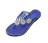 Generisch 2026 Pantofole estive da donna con infradito decori strass per casual outdoor, abbigliamento da spiaggia, perfette per le giornate accoglienti, Blu, 44 EU