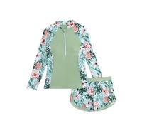 Generisch 2026 Ragazze Costumi Da Bagno Manica Lunga Rash Guard Con Pantaloncini Sole UPF 50+ Costume Da Bagno Per Bambini Piscina Spiaggia Estate, Verde chiaro, 7-8 Anni