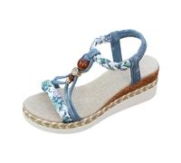 Generisch 2026 Sandali boho con perle per eleganti scarpe da spiaggia - cinturino alla caviglia e comode scarpe casual, design arioso alla moda con vestibilità basic regolabile, Blu, 40 EU